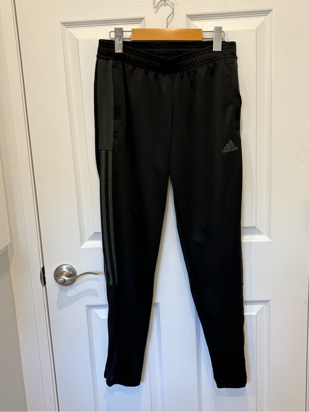 Adidas Woman’s Black Athletic Track Pants with Green Stripe #1219